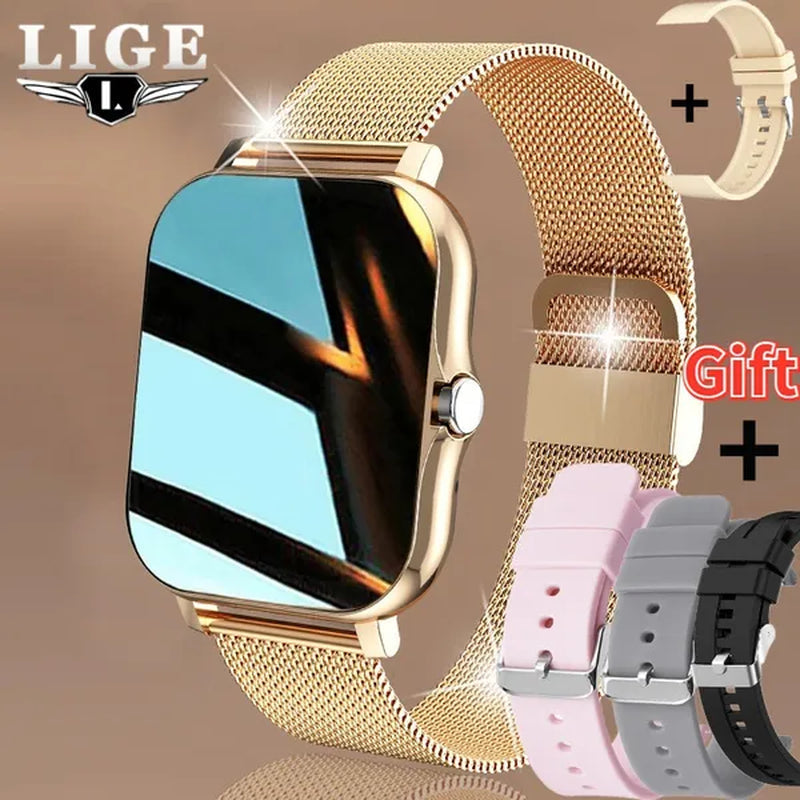 LIGE New Women Smart Watch Men 1.69" Color Screen Full touch Bluetooth Call Smart Bracelet Life Waterproof Fitness Tracker Ladies Health Bracelets Relogio Smartwatch+Gift