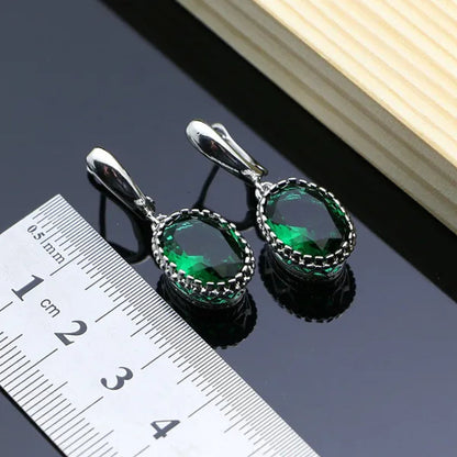 Natural 925 Sterling Silver Jewelry Green Emerald Jewelry Sets Wedding Women Earrings/Pendant/Necklace/Ring/Bracelets