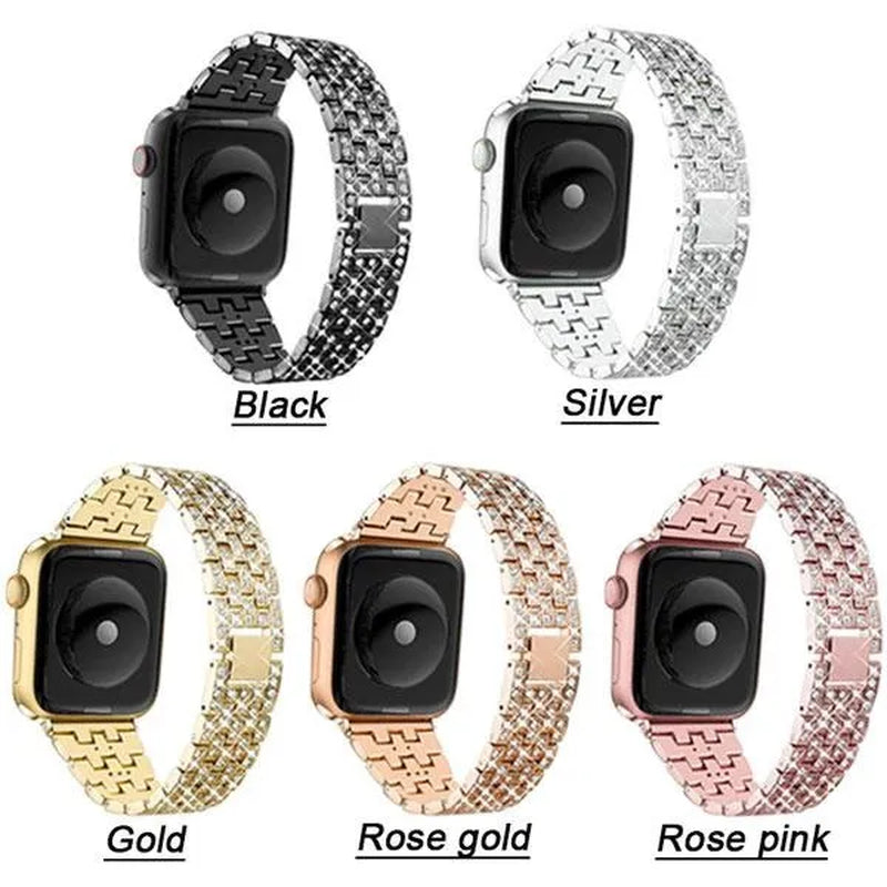 Compatible with Apple Watch Bands 44mm 42mm 40mm 38mm for iWatch Strap Series 6/SE/5/4/3/2/1 Replacement Metal Wristband Bling Diamond Band