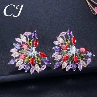 CANDICE New Fashion Women Heart Pendant Jewelry Set Pave Purple Red Green Marquise Cubic Zirconia Party Chain Necklace Big Stud Earrings Sets for Girls Gift