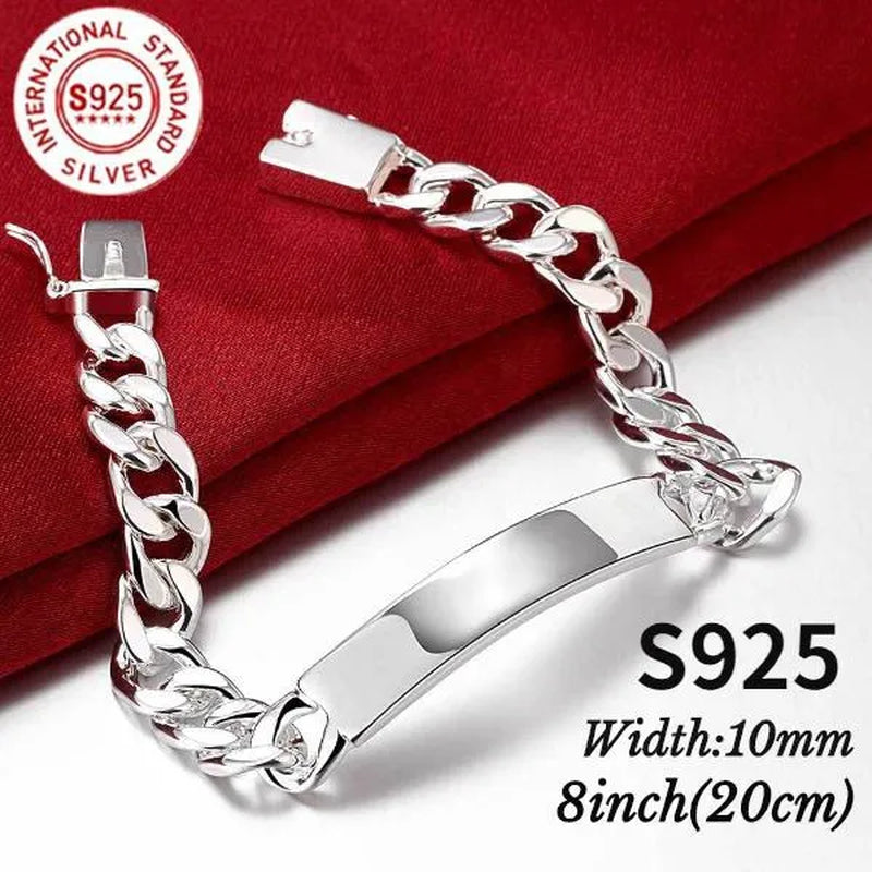Charm 925 Sterling Silver Design Noble Pretty 10MM Mens Chain Jewelry Fashion Geometric Bracelet