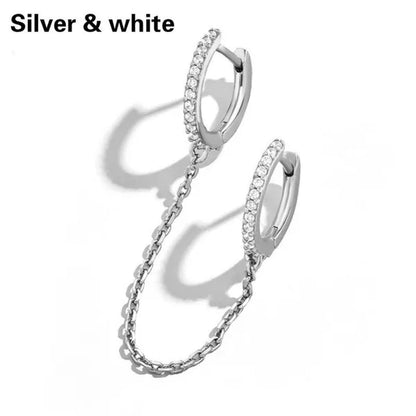 Fashion Gold Chain Tassel Double Ear Pierced Earrings for Engagement Party Earrings 925 Silver Hoop Earrings Multicolor Chain Ear Buckle