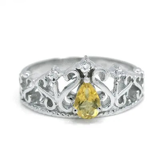 CoLife Jewelry Vintage Silver Gemstone Ring for Girl 4mm*6mm Natural Citrine Ring Fashion 925 Silver Crown Ring
