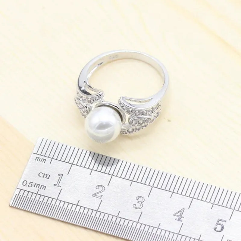 925 silver jewelry sets Women Pearl Necklace Pendant Ring Earring for dance Party Jewelry