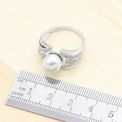 925 silver jewelry sets Women Pearl Necklace Pendant Ring Earring for dance Party Jewelry