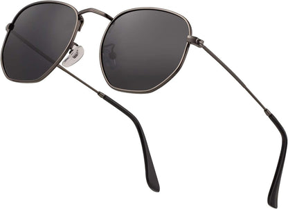 Hipster Hexagonal Polarized Sunglasses Men Women Geometric Square Small Vintage Metal Frame Retro Shade Glasses