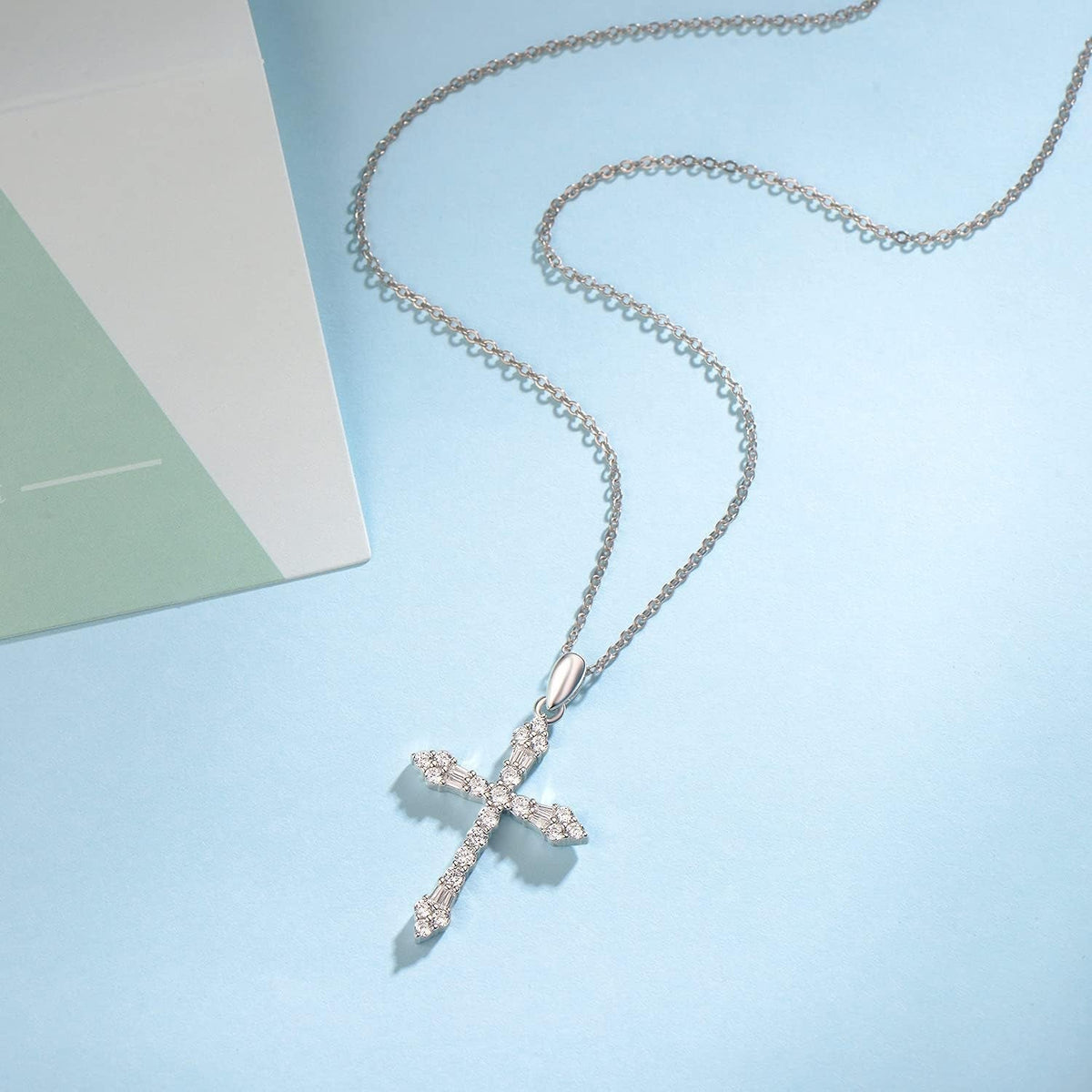 Cross Necklace for Women 925 Solid Sterling Silver Cubic Zirconia Flower Budded Cross Princess Pendant for Women, 18" Extender