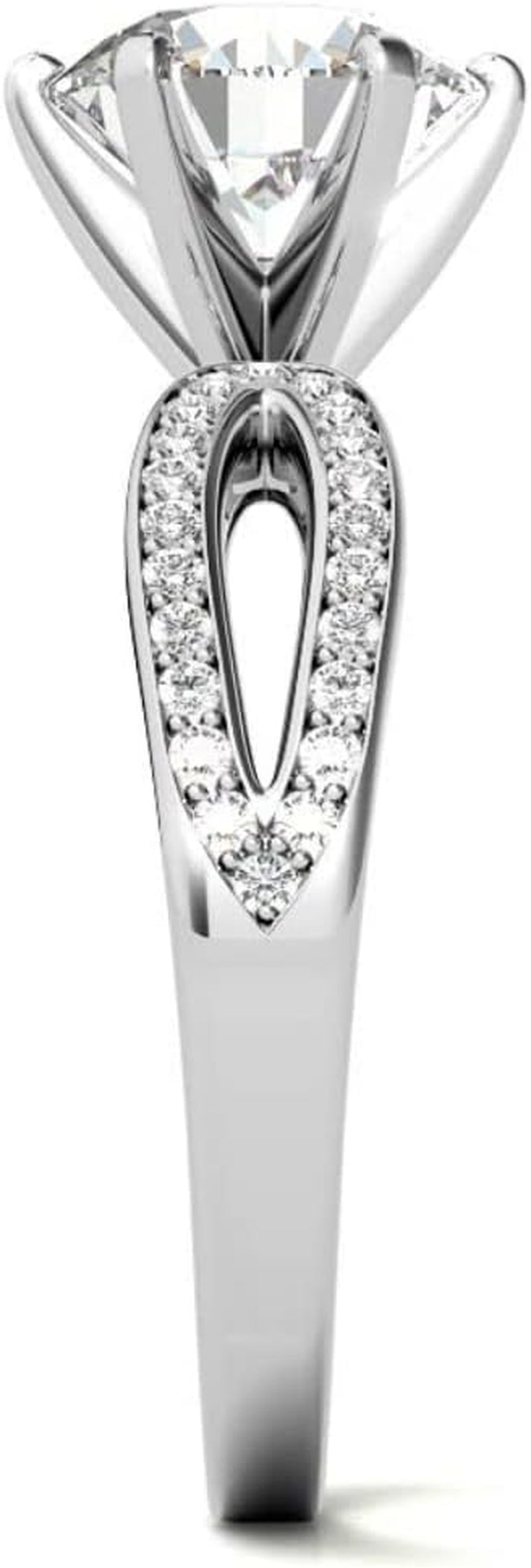 10K White Gold and 925 Sterling Silver 0.87 Carat round Brilliant Shape White Color Moissanite Diamond Pave Split Shank Wedding Ring for Her