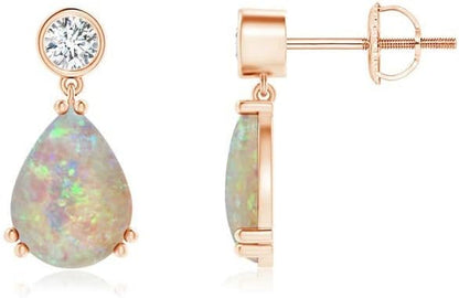 Natural Opal Drop Earrings for Women Girls in Sterling Silver/14K Solid Gold/Platinum | October Birthstone Jewelry Gift for Her | Birthday | Wedding | Anniversary