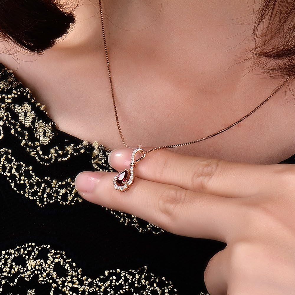 14K/18K Rose White Gold Red Ruby Diamonds Necklace Pendants Engagement Wedding for Women