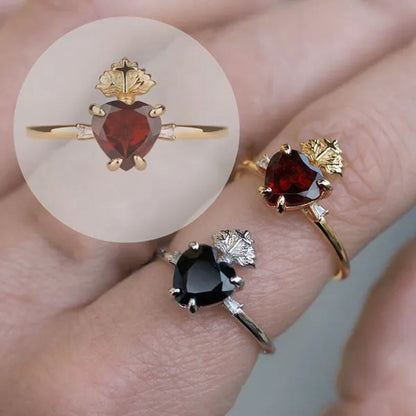 Elegant Exquisite silver plated Ring Sacred Heart Ruby Ring Women's Fashion Engagement Anniversary Zircon Ring