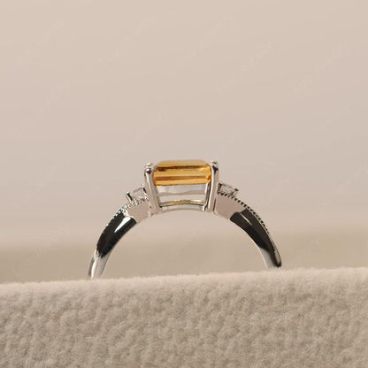 925 Sterling Silver Emerald Cut 7X5 MM Gemstone Ring East West Dainty Promise Ring for Women
