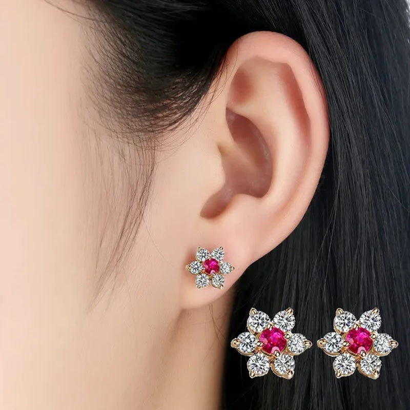 lady 18k white gold plated ruby snowflake ear studs AAAA zircon 925 silver women proposal earrings birthday party fashion jewelry