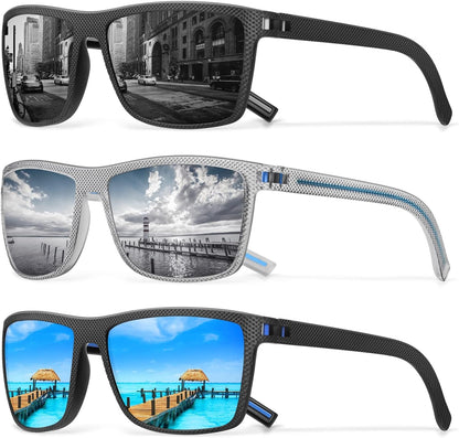 Square Polarized Sunglasses for Men Vintage Style Driving Travel Sun Glasses Lightweight Frame UV Protection Goggles