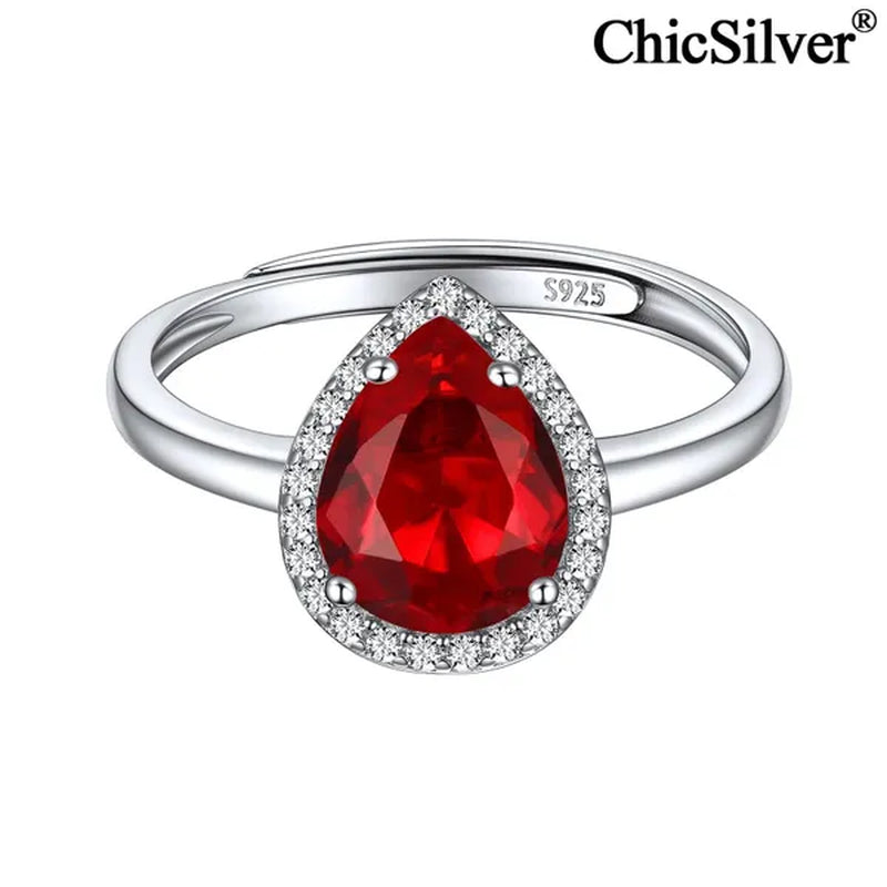 ChicSilver Pear Cut Teardrop Birthstone Promise Wedding Band Ring for Her 925 Sterling Silver Gemstone Jewelry for Women