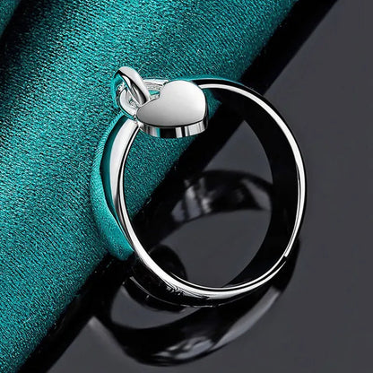 FASHION 925 Sterling Silver Heart Lock Ring Charms Fashion for Women Wedding Engagement Ring Party Jewelry