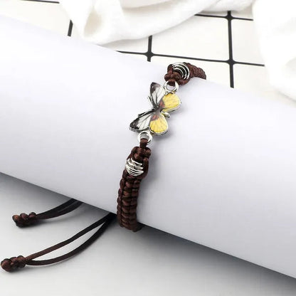 2022 Hot Adjustable Braided String Bracelet For Women Grey Butterfly Pendant Handmade Charm Bangles Fashion Girl Jewelry