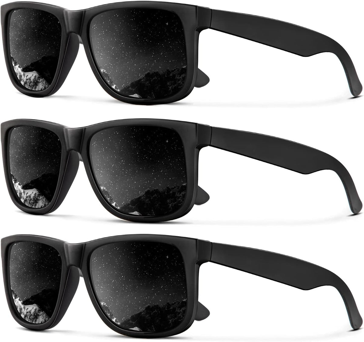 Sunglasses Men Polarized Sun glasses for Mens Womens Classic Matte Black Frame UV Protection 3pack