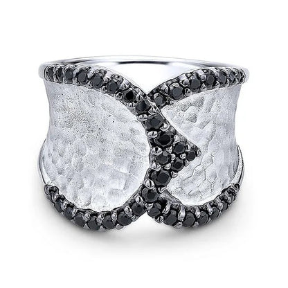 Women's classic creative black and white diamond ring ring 925 silver lady ring
