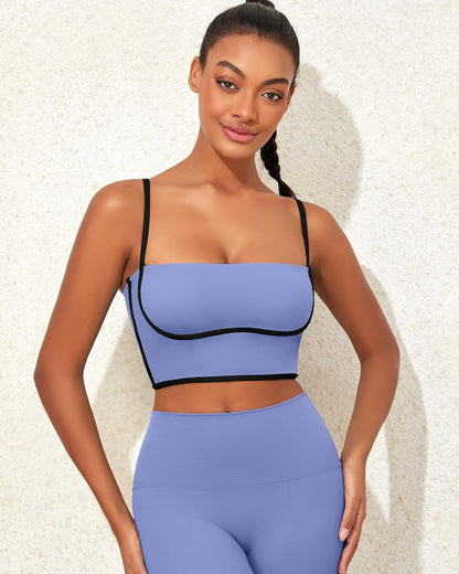 Womens Workout Tank Tops Square Neck Longline Sports Bra Support Crop Yoga Top Spaghetti Strap Built in Bras