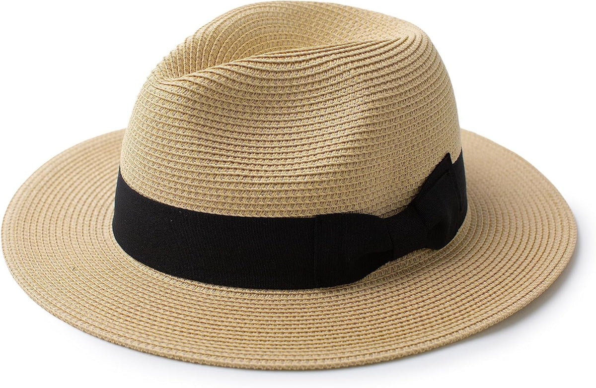 Men'S Kyle Sun Straw Fedora Hat, UPF 50+ Packable Beach Panama Hat for Men