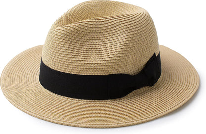 Men'S Kyle Sun Straw Fedora Hat, UPF 50+ Packable Beach Panama Hat for Men