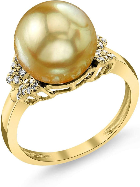 Golden South Sea Cultured Pearl Ring for Women 14K Gold Nora Pearl and Diamond Ring