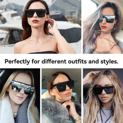 Square Oversized Sunglasses for Women Men Fashion Flat Top Big Black Frame Shades