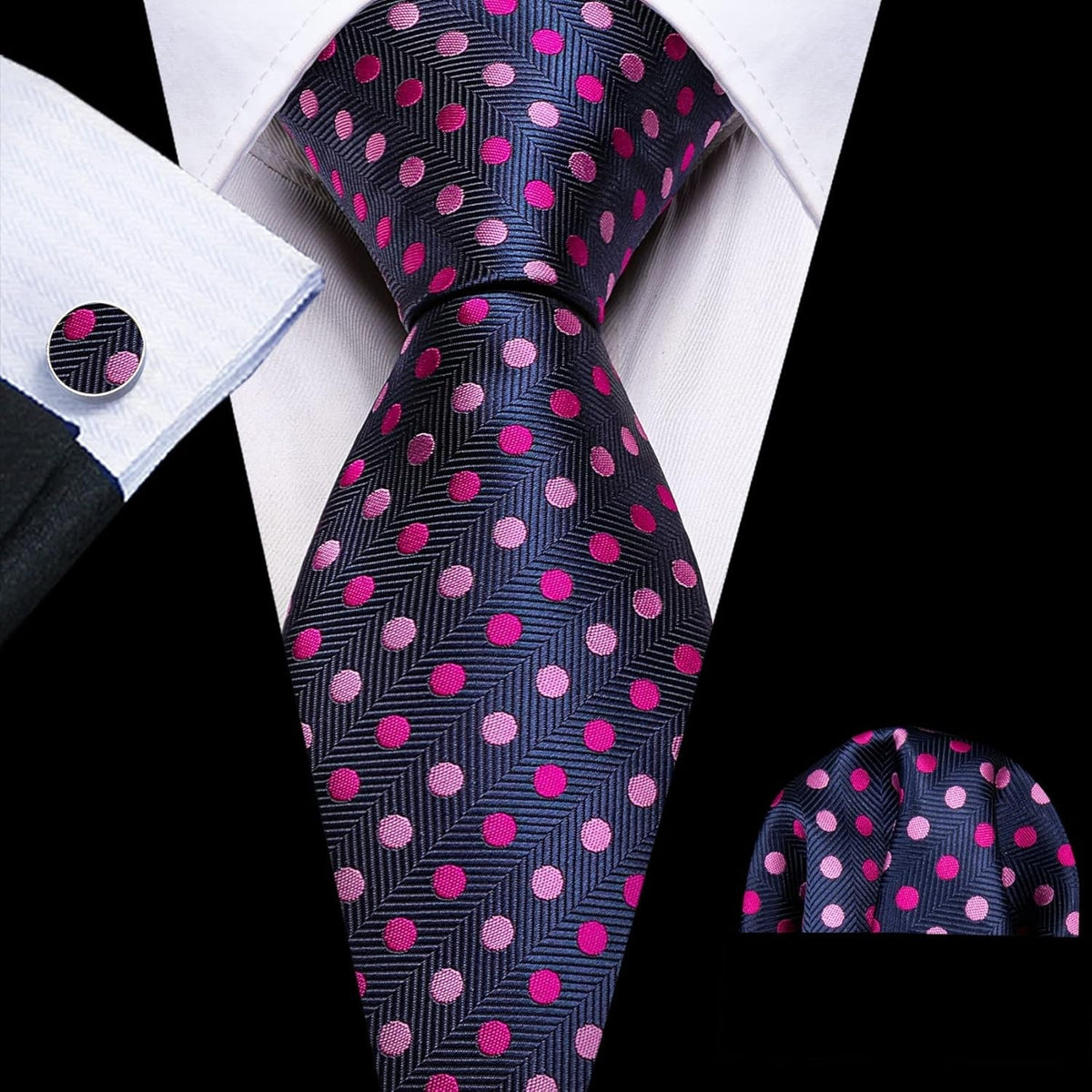 Men'S Tie Set Polka Dot Handkerchief Cufflinks Plaid Fashion Neckties Wedding Business