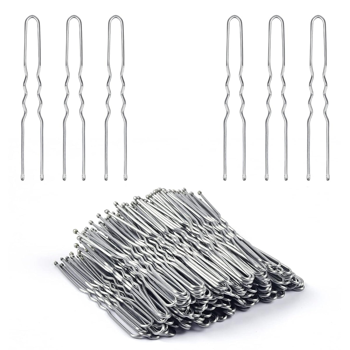 U Shaped Hair Pins,  2.4Inch Hair Pins for Women with Storage Box, Silver
