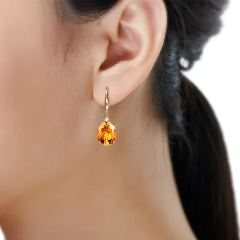 Simple Copper Plated 18k Golden  Citrine Water Drop Pendant Necklace Oval Claw Set Ear Hook Earrings Open-End Ring Flower Petal Inlaid Zircon Bracelets Jewelry Set for Elegant Women