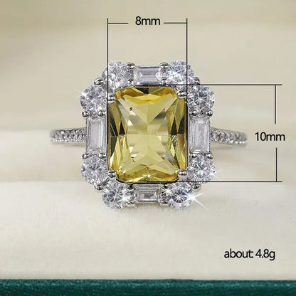 S925 Silver-plated Citrine Rhinestone Crown Ring Female Women Palace Bling Crystal Wedding Ring Jewelry