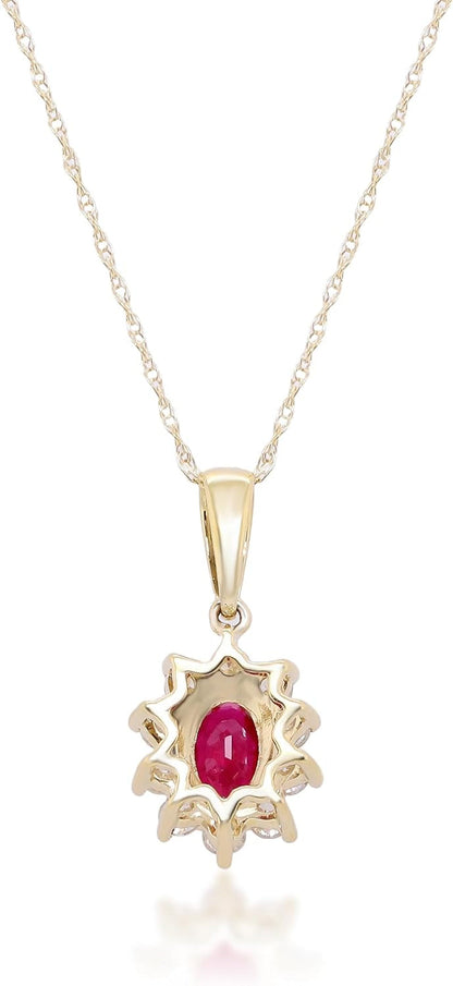 14K Yellow Gold Mozambique Genuine Ruby Pendant with Diamonds for Women,Ethically, Authentically & Organically Sourced (Oval-Cut) Shaped Ruby Hand-Crafted Jewelry for Her, Metal, Ruby