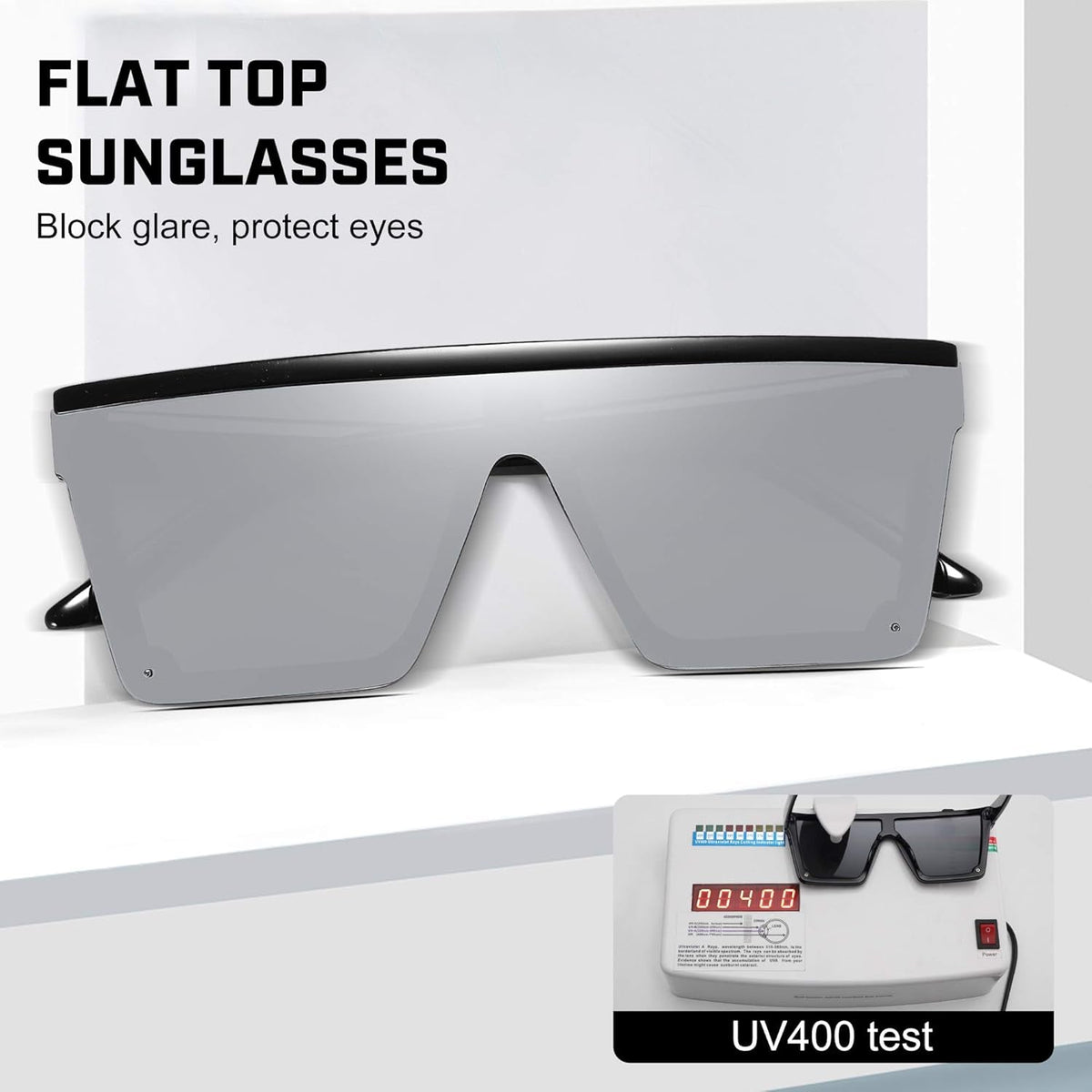Square Sunglasses for Women Men Fashion Big Frame Flat Top Sun Glasses Mirror Lens