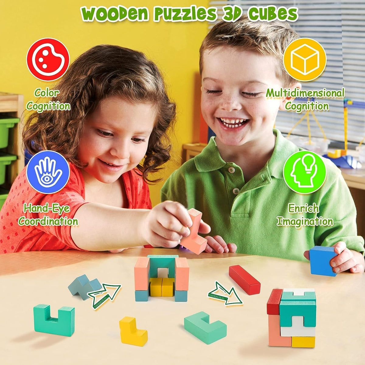 Wooden Blocks Puzzle Brain Toy for Kids Montessori STEM Educational Toy Pattern Blocks Gift for 3 4 5 6 7 Year Old Boys Girls