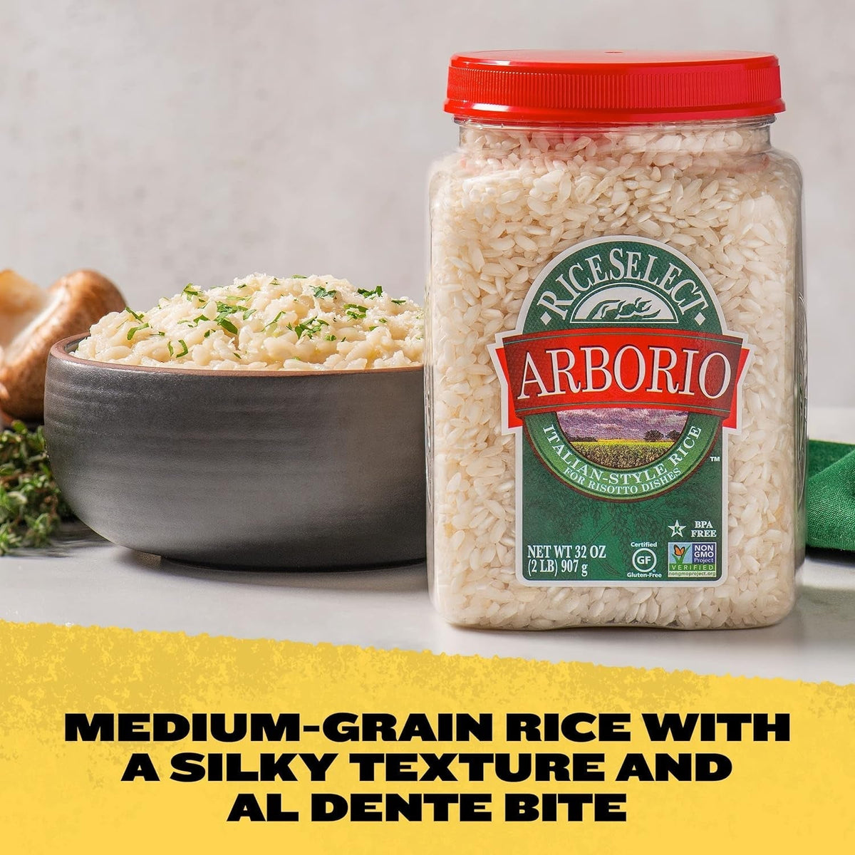 Arborio Rice for Italian Risotto, Premium Gluten-Free Rice, Non-Gmo, 32-Ounce Jar, (Pack of 1)