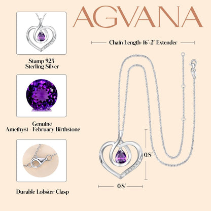 Heart Birthstone Necklace for Women Sterling Silver Genuine or Created Gemstone Forever Love Pendant Necklace Fine Jewelry Anniversary Birthday Gifts for Women Mom Wife Her