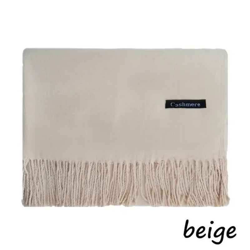 Women Cashmere Wool Scarf Wraps Warm Blanket Scarves Women Solid Color Cashmere Scarves with Tassel