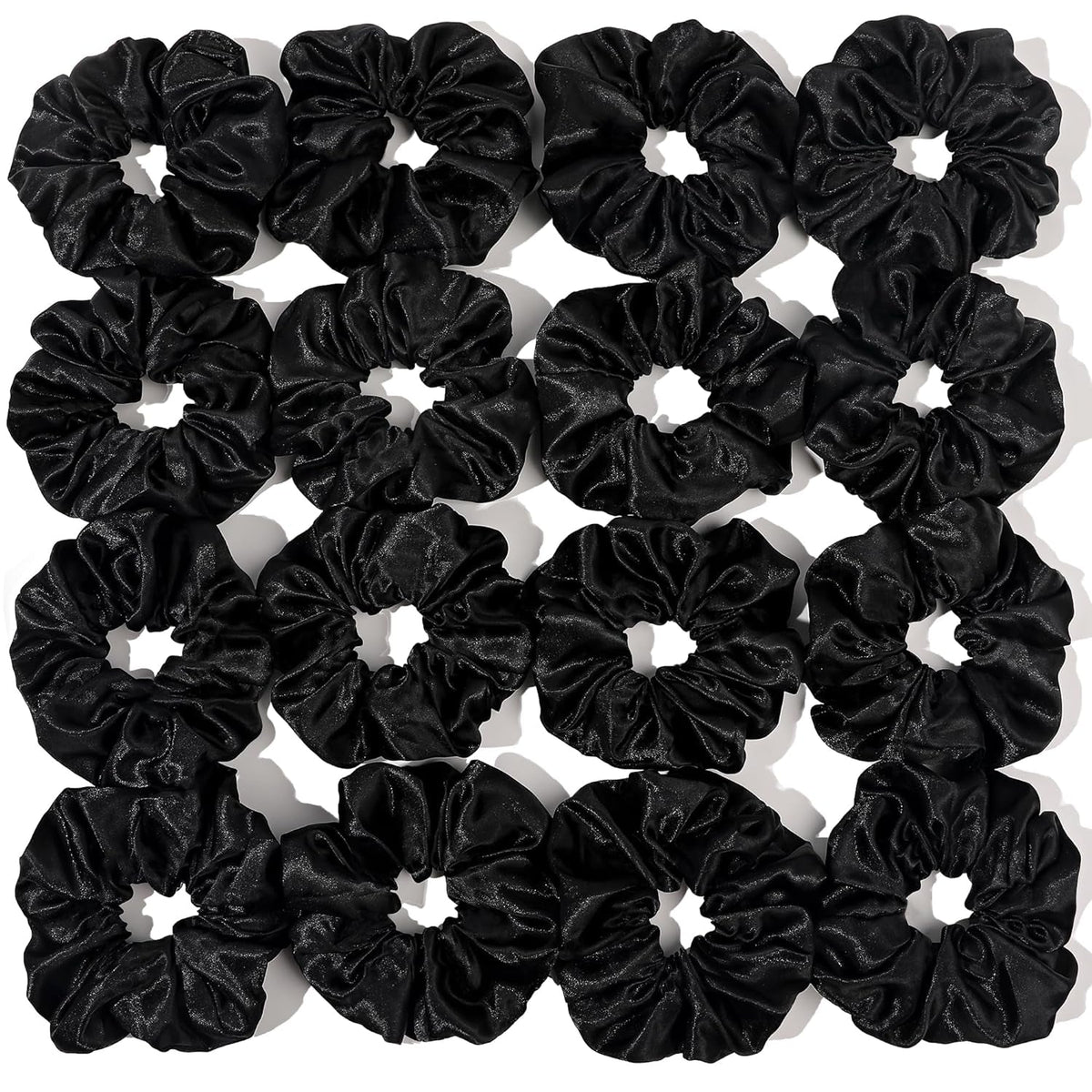 16 Pcs Scrunchies for Women - Black Satin Silk Scrunchies for Girls Hair Ties Elastics Bands Ponytail Holder Hair Accessories