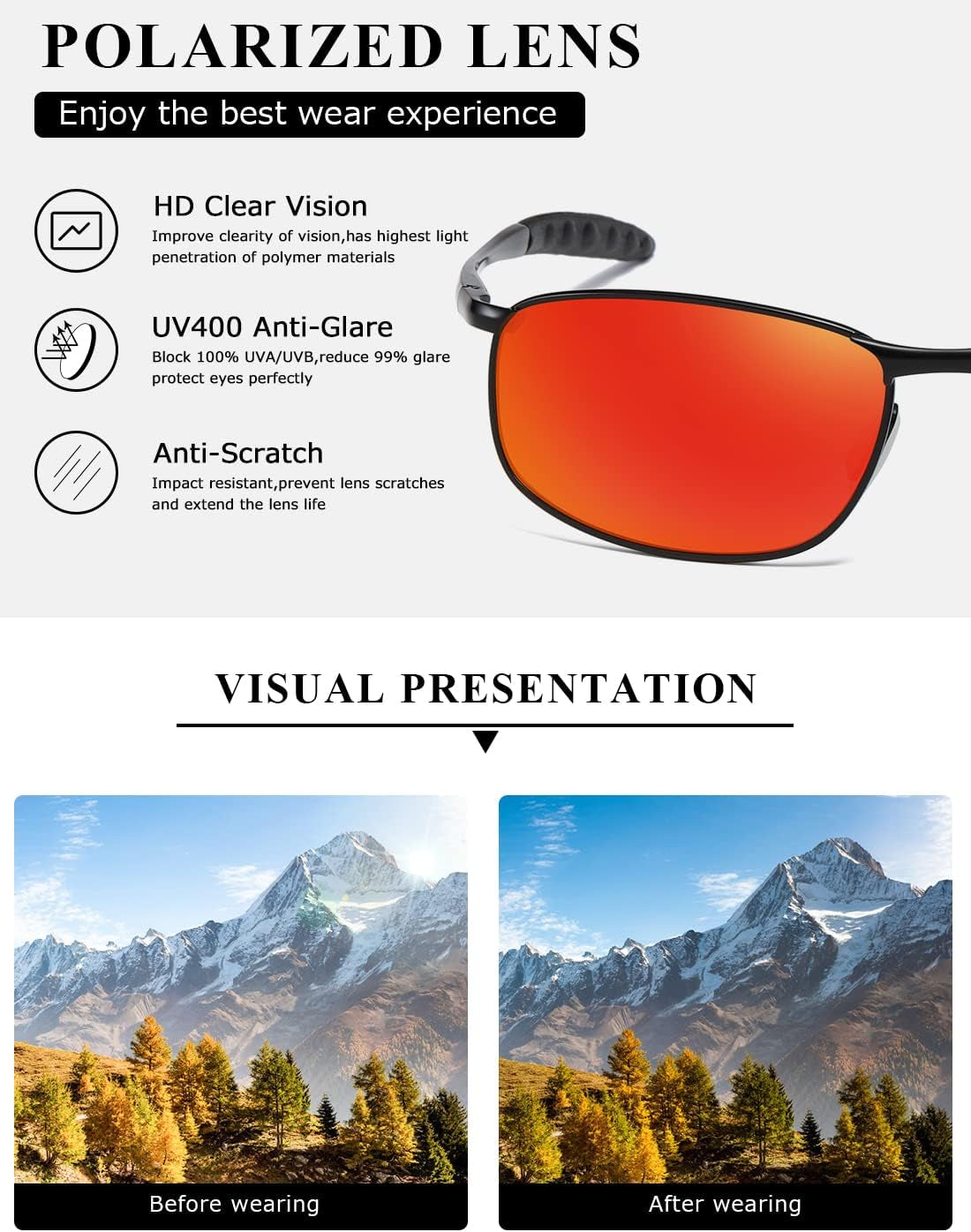 Polarized Sunglasses for Men Rectangle Metal Frame Retro Sun Glasses AE0395