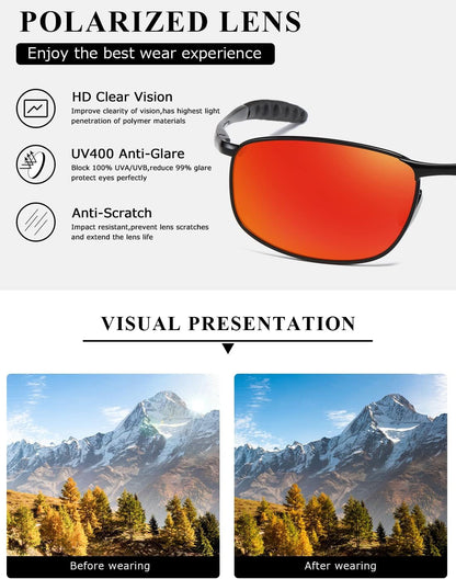Polarized Sunglasses for Men Rectangle Metal Frame Retro Sun Glasses AE0395