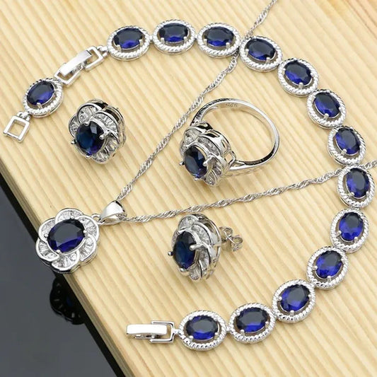 12 Colors Gemstone Jewelry Kits 925 Silver Jewelry Sets Sapphire Amethyst Ruby Emerald Charm for Wedding Women