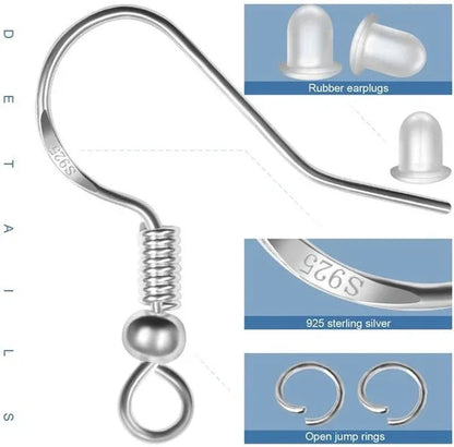 925 Sterling Silver Earring Hooks, Earring Making Kit: 20/50/100PCS Hypoallergenic Earring Hooks with 20/50/100PCS Open Jump Rings and 20/50/100PCS Rubber Earring Backs for DIY Jewelry Making (Silver,Gold)