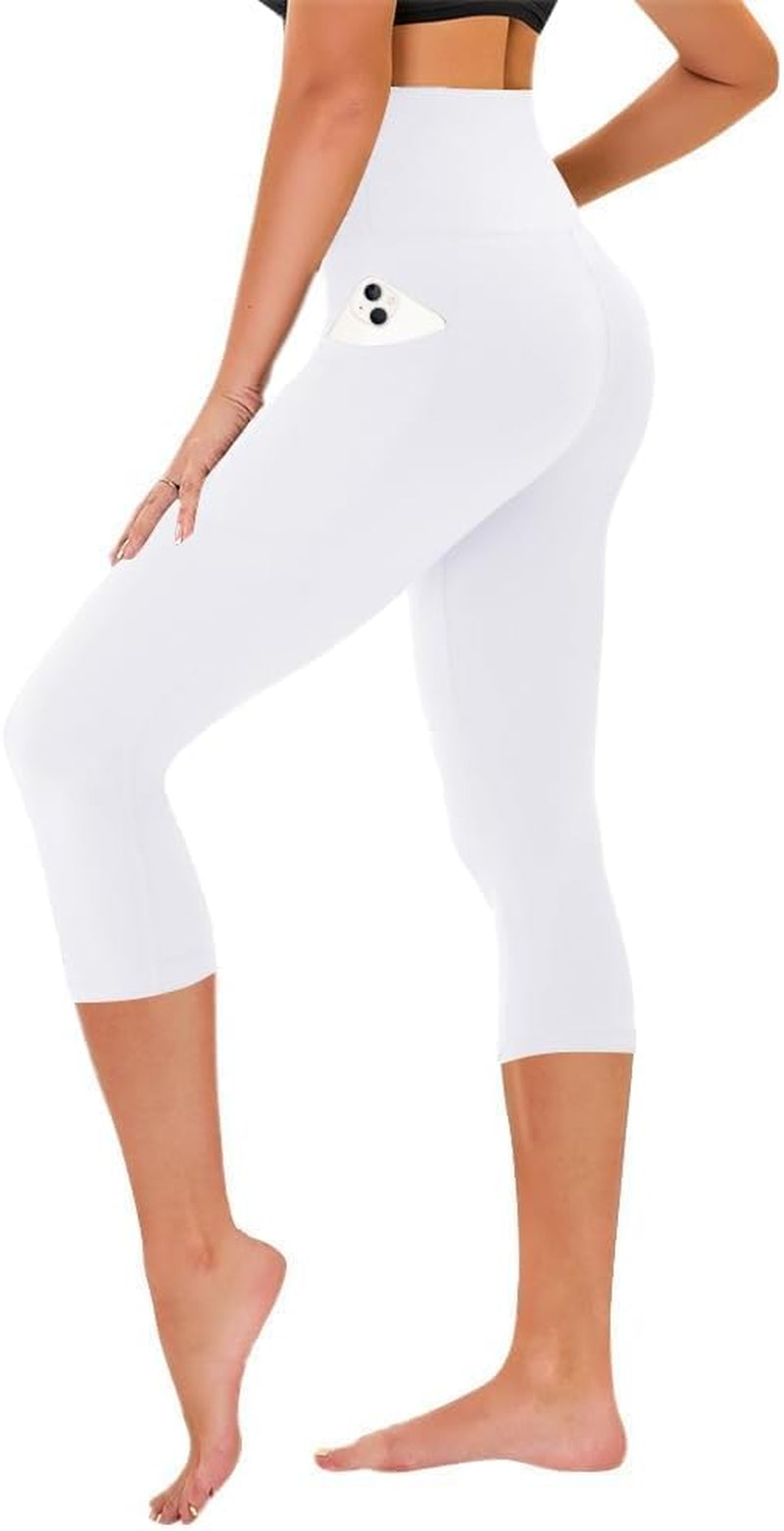 Capri Leggings for Women - Tummy Control Black Leggings with Pockets High Waisted Yoga Pants Workout Cycling Leggings