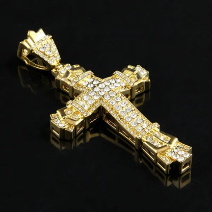 Diamond Miami Cuban Link 24K Gold / 925 Silver Plated Cross Pendant Stainless Steel Hip Hop Necklace