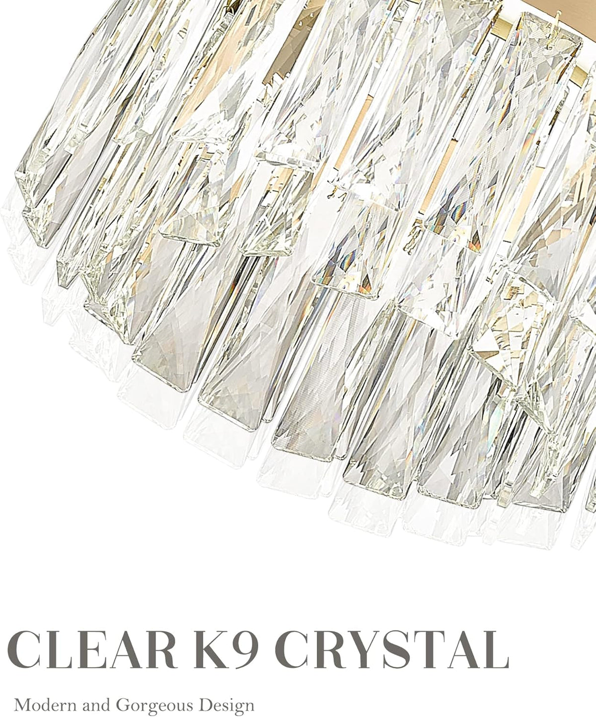 2-Tier Crystal Gold Chandelier, LED Modern Chandelier, 6000K Cool White Pendant Light for Bedroom Kitchen Dinning Room Entryway, CC5612-LED-BG