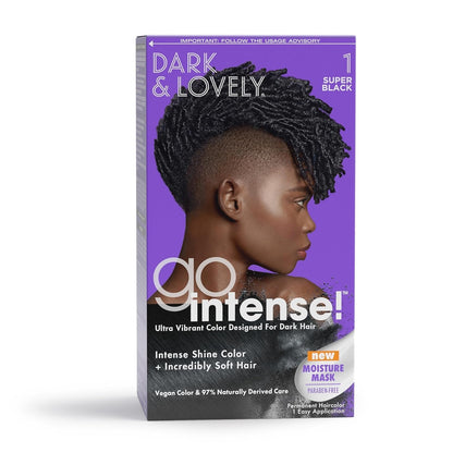 Dark and Lovely Ultra Vibrant Permanent Hair Color Go Intense Hair Dye for Dark Hair with Olive Oil for Shine and Softness, Super Black