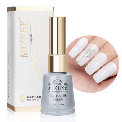 Milky White Gel Nail Polish, Jelly Sheer White Color Soak Off UV Gel Polish For Nail Art Salon French Manicure Home DIY 12mL 0.4 Fl Oz
