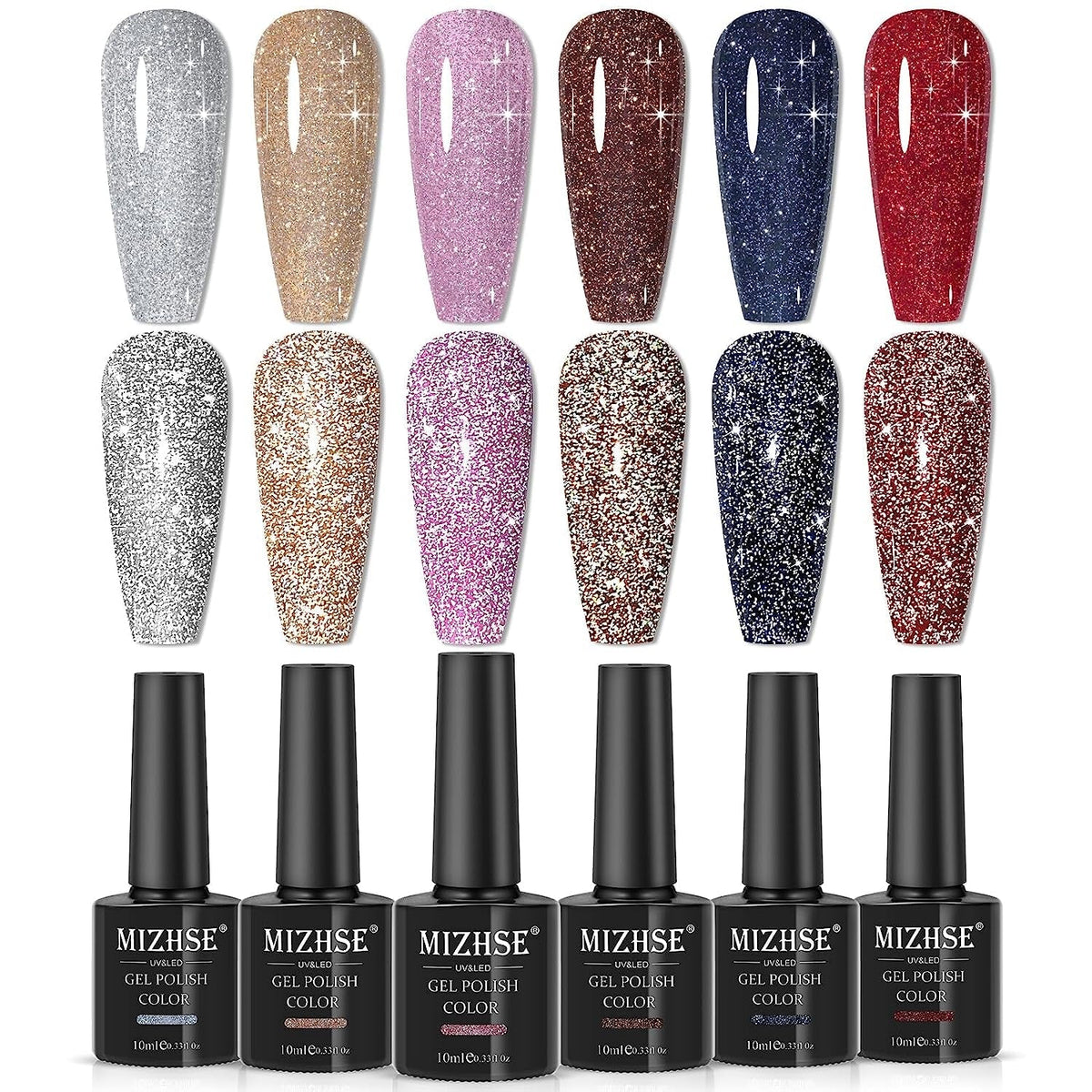 9D Cat Eye Gel Nail Polish, Magnetic Cat Eye Gel Polish Set, 10ml*6 with 2 Magnets, Classic Colors Chameleon Magic Galaxy Effect Soak off Nail Art - Sparkle Stunning Gel Polish Gift for Women