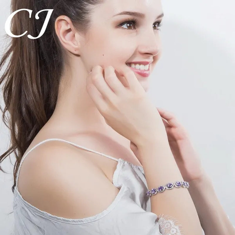 CANDICE Luxury Quality Oval Blue Crystal Women Strand Bracelet Bangles Setting Stylish Silver Plating CZ Hand Jewelry for Lady Anniversary Birthday Gifts